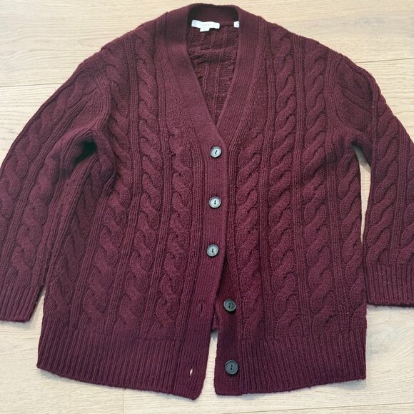 VINCE S/P Oversized Wool/Cashmere Cable Knit Cardigan-  WINE Color - Great Cond - Picture 1 of 4